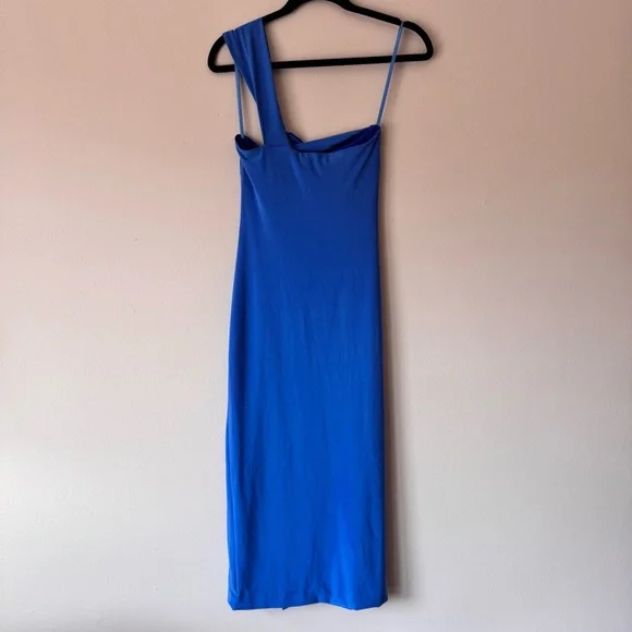 BCBGMaxAzria One Shoulder Midi Dress Blue Asymmetrical Cocktail Dress NWT Sz 2 - Picture 5 of 13